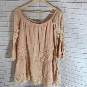 Free People Lace Inset Peasant Style Tunic Sz M‎
